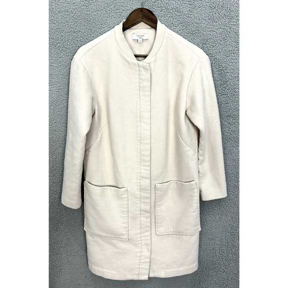 Thakoon Collective Trench Coat Womens Small Ivory Wool Blend Pocket Front Luxury - Picture 1 of 7